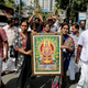Protesters hold a portrait of lord Ayyappa on Jan. 02.